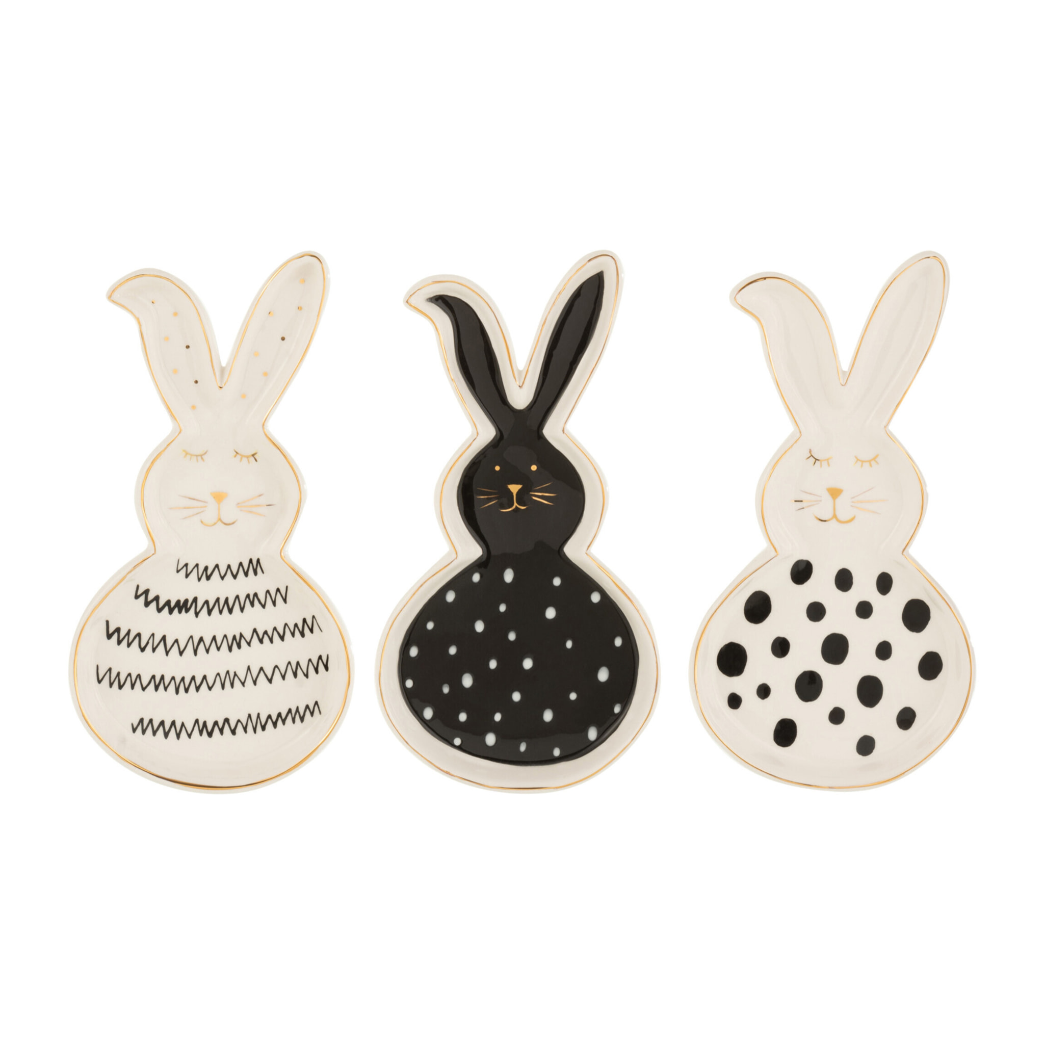 J-Line plat Lapin - céramique - noir/blanc/or - medium - 3 pièces
