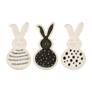 J-Line plat Lapin - céramique - noir/blanc/or - medium - 3 pièces