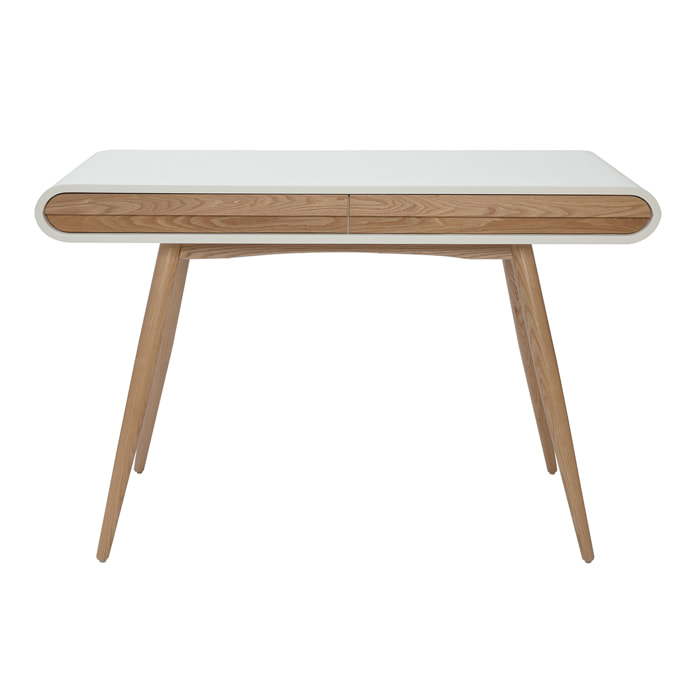 Bureau avec rangements 2 tiroirs scandinave bois clair et blanc L120 cm BJORG