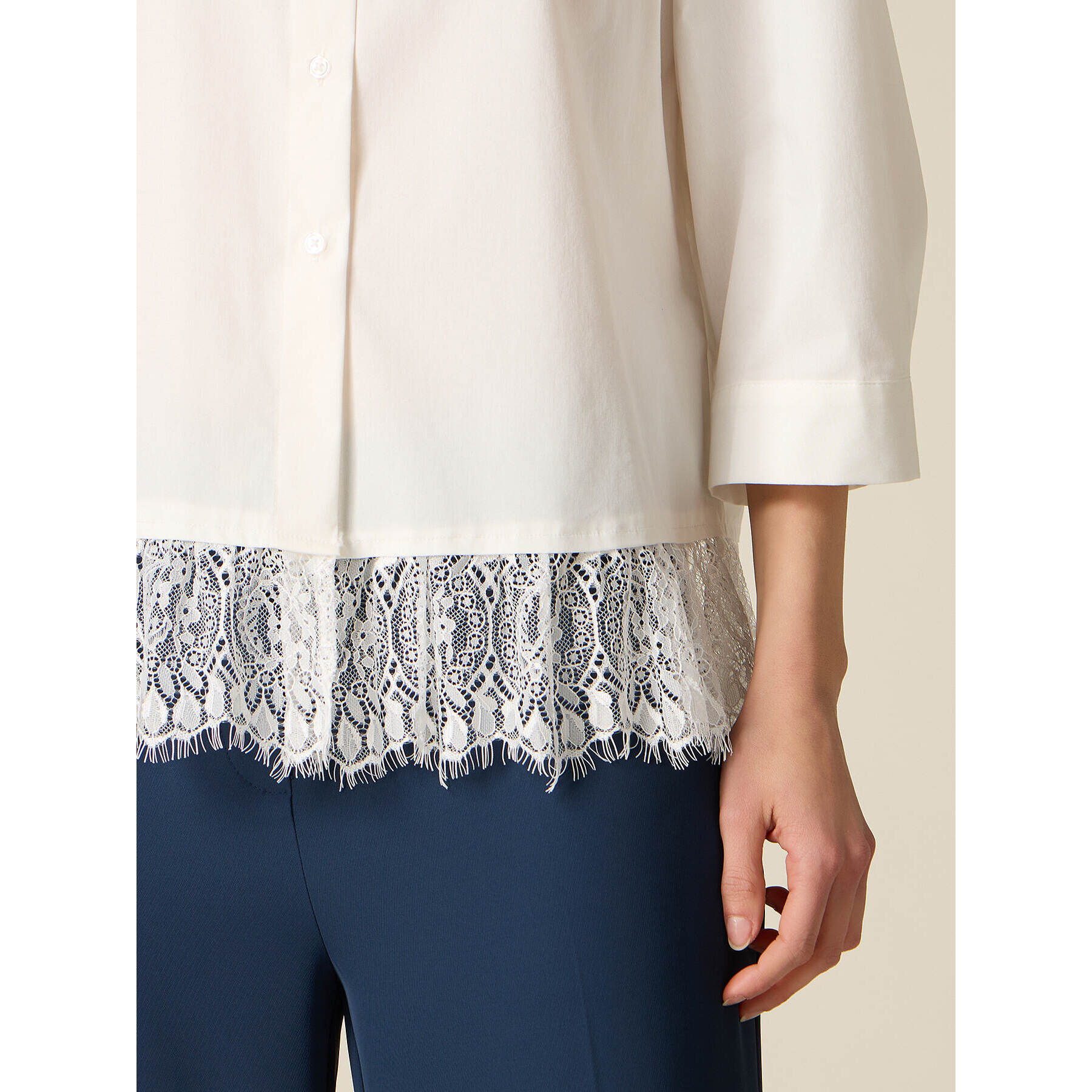 Oltre - Camicia con balza in pizzo - Bianco