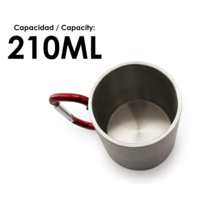 Bastic taza de acero inox de 210ml de capacidad con cuerpo de acabado brillante y asa mosquetón