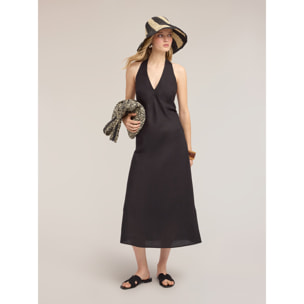 Motivi - Vestido largo en A de mezcla de lino - Negro