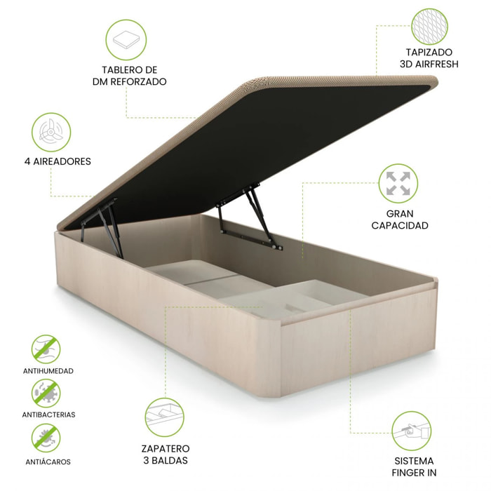 Canapé con zapatero 90x190 cm en artic Luxury Plus 3D Artic
