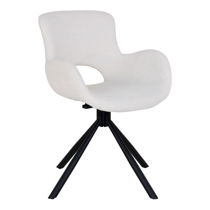 Set 2 sedie girevoli da pranzo Amorim in bouclé bianco panna con gambe nere