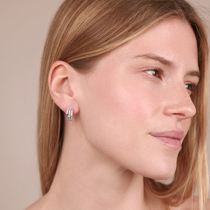 Orecchini a Cerchio White con Cubic Zirconia a Baguette Multicolore