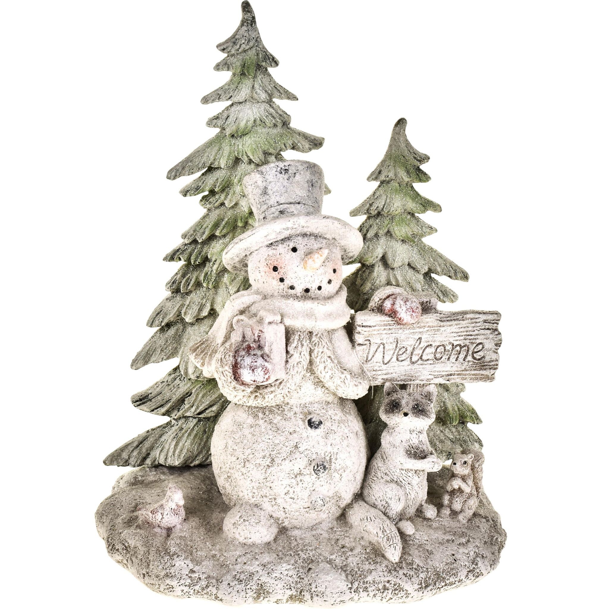 Boschetto Con Pupazzo Di Neve, Welcome. Altezza 19 Cm - Pezzi 1 - 15,5X19X11,7cm - Colore: Bianco - Bianchi Dino - Articoli Natalizi