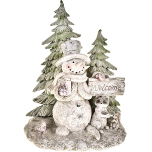 Boschetto Con Pupazzo Di Neve, Welcome. Altezza 19 Cm - Pezzi 1 - 15,5X19X11,7cm - Colore: Bianco - Bianchi Dino - Articoli Natalizi