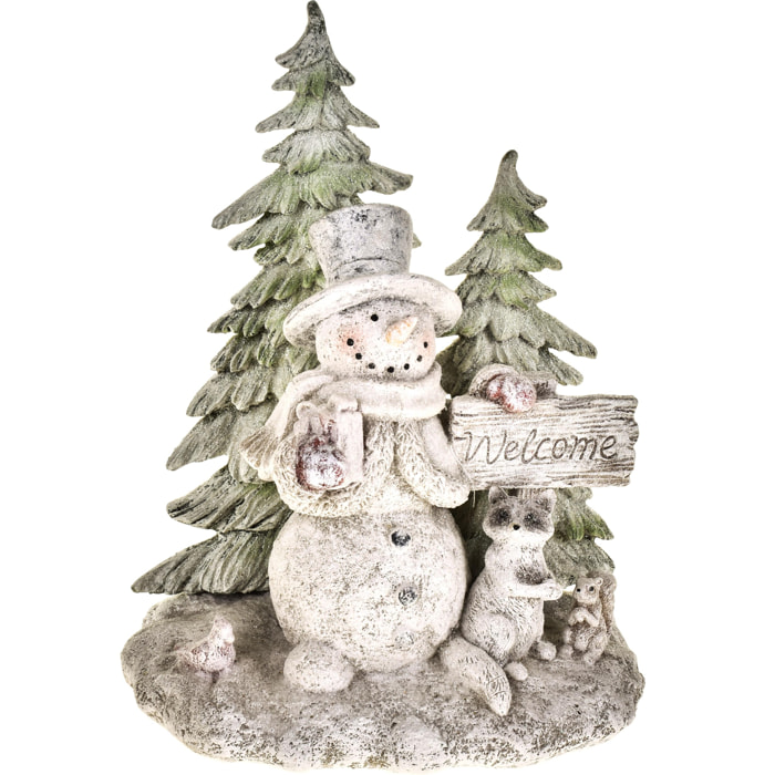 Boschetto Con Pupazzo Di Neve, Welcome. Altezza 19 Cm - Pezzi 1 - 15,5X19X11,7cm - Colore: Bianco - Bianchi Dino - Articoli Natalizi