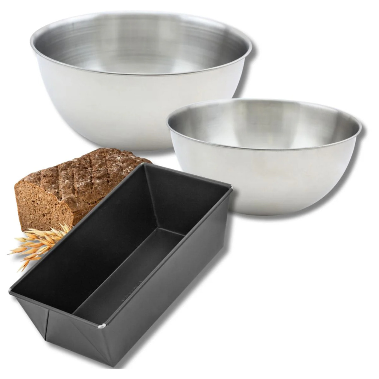 Ensemble comprenant 1 moule à cake Zenker, 2 bols à mixer en inox Fackelmann