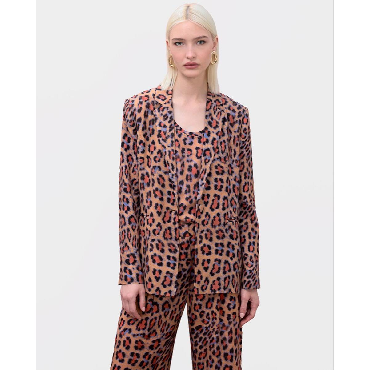 Top girocollo con stampa animalier