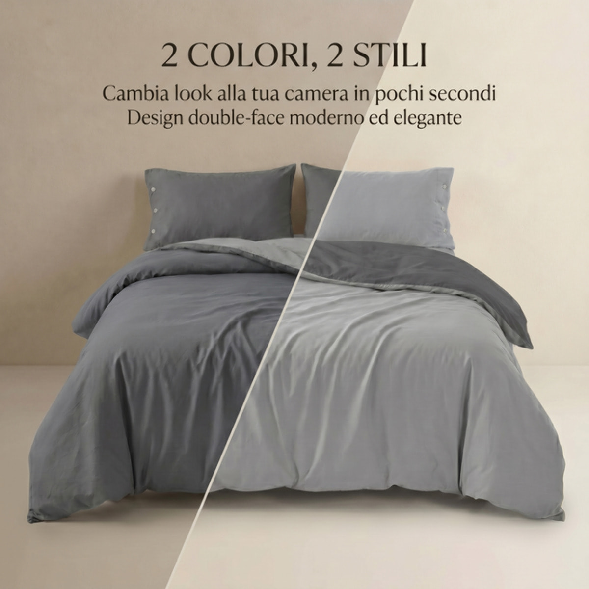 Parure copripiumino singolo in cotone bicolore morbido e traspirante, set sacco copripiumino con federa, design semplice ed elegante, tessuto resistente e certificato OEKO-TEX, facile da lavare, comfort naturale per uso quotidiano