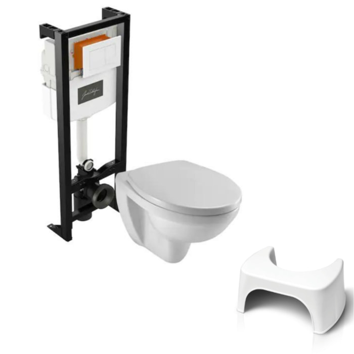 Pack WC suspendu sans bride Patio + tabouret physiologique blanc