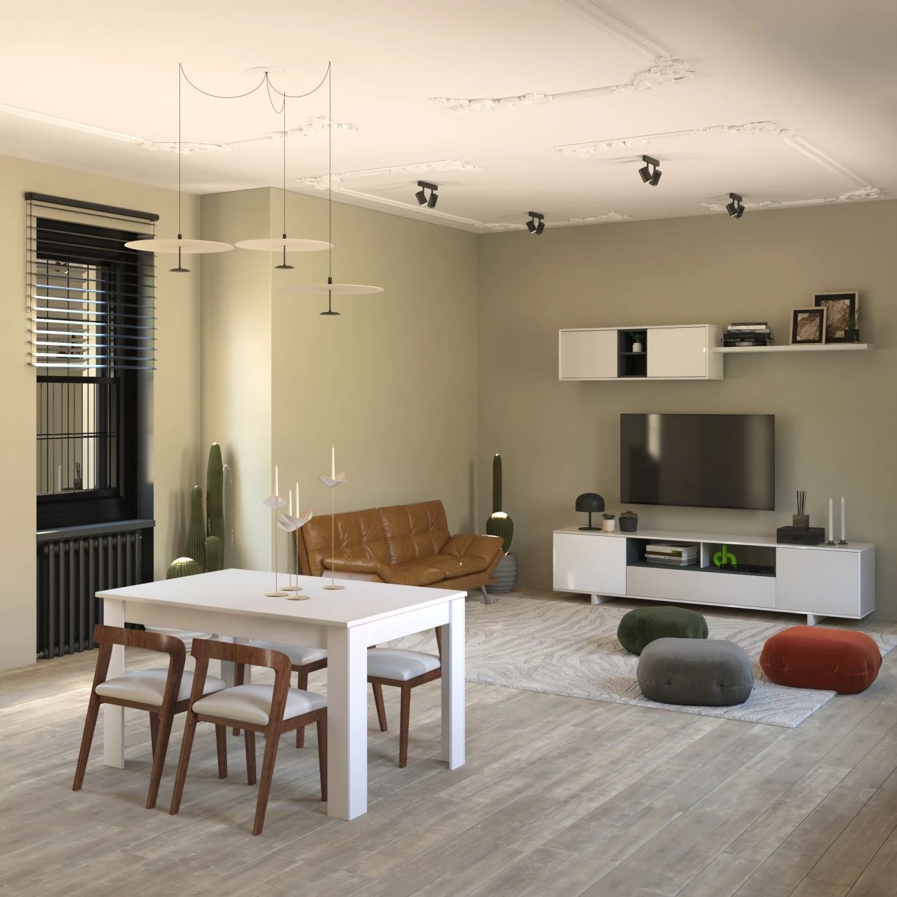Pack salón con mesa de comedor Kenzo Plus VB Blanco Brillo - Gris Antracita