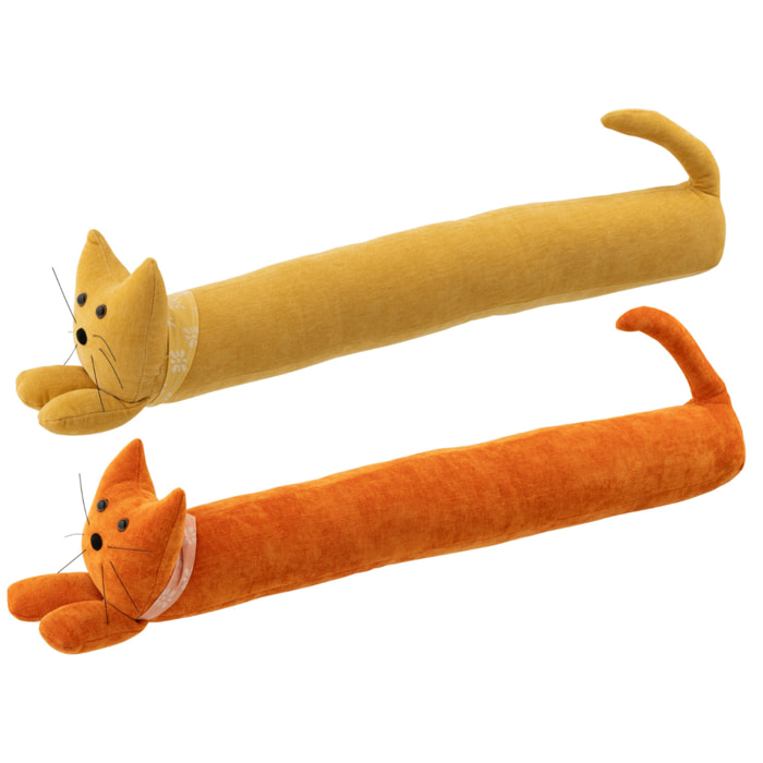 J-Line Boudin de Porte Chat + Foulard - polyester - jaune chaud/orange foncé - 2 pièces