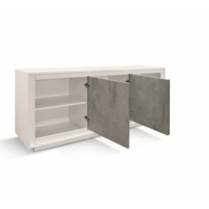 Credenza LAMPEDUSA in legno, finitura bianco frassinato, ante finitura grigio cemento, 180x50 cm