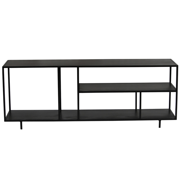 Étagère basse ouverte meuble TV design en métal noir L160 cm KARL