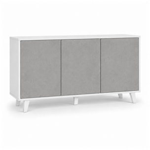 Credenza Moderna Madia 3 Ante Senza Maniglie Design Minimal Con Piedini RialzatiPer Soggiorno Ingresso 154 x 72 x 40 Cm Bianco e Grigio Cemento