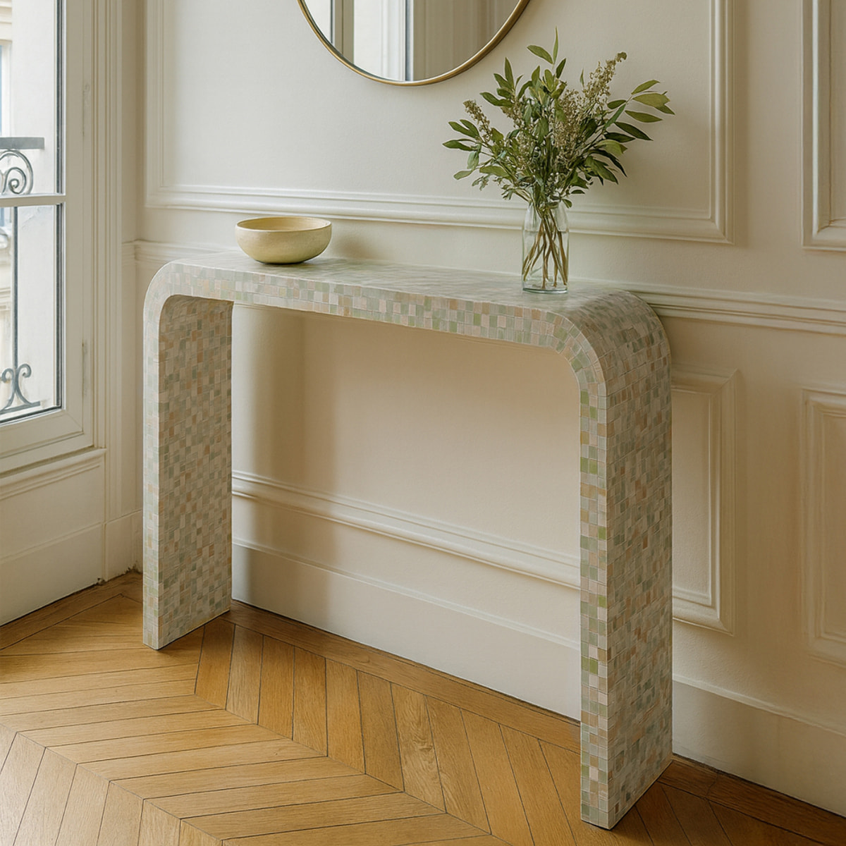 Console en coquille de capiz verte ZINA