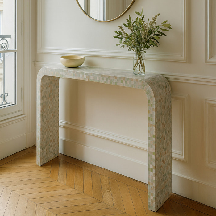 Console en coquille de capiz verte ZINA