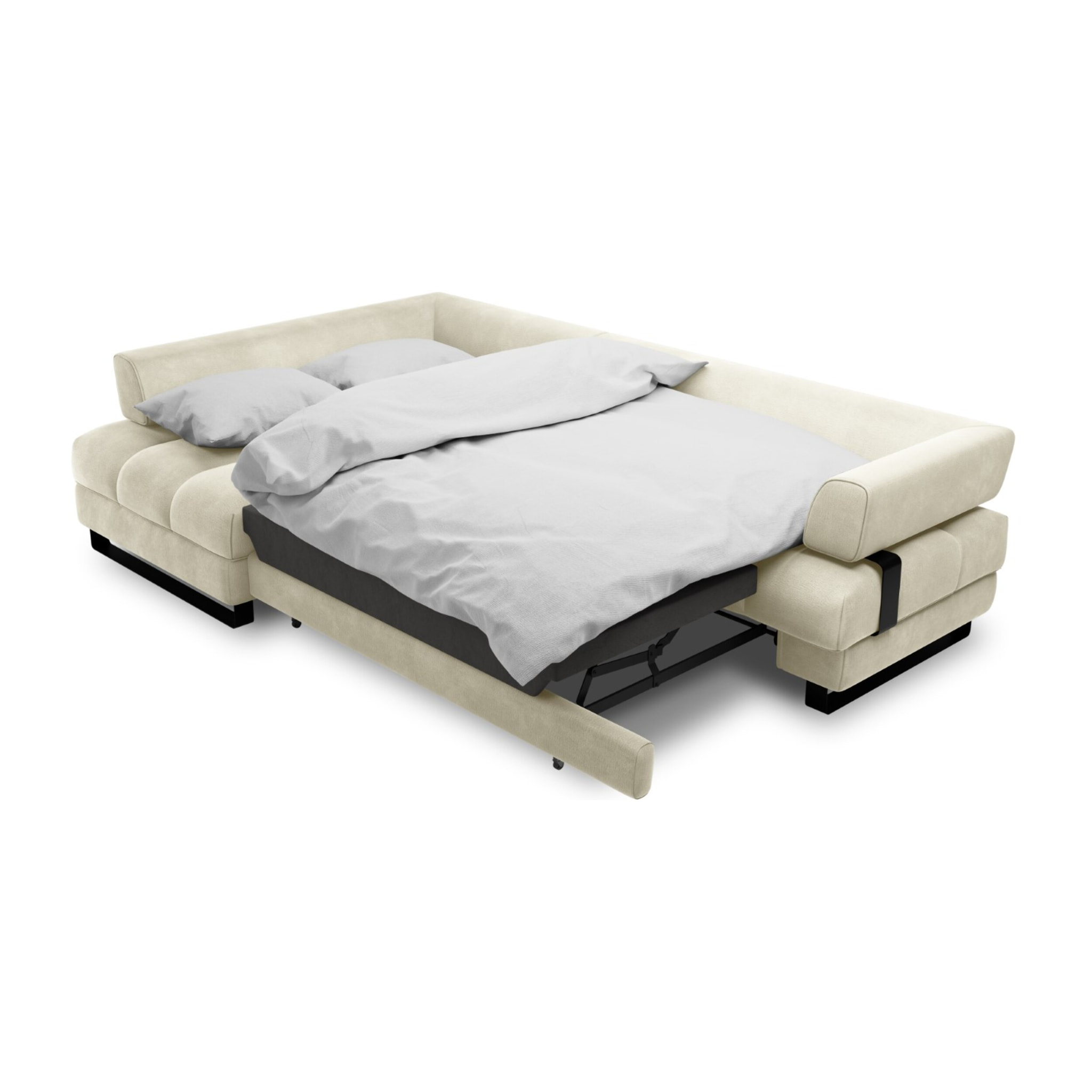 Canapé d'angle gauche convertible avec coffre de rangement "Clinton" 5 places en velours beige clair