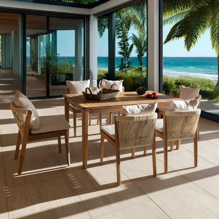 Ensemble de jardin table et 6 chaises en bois avec coussin FIDJI