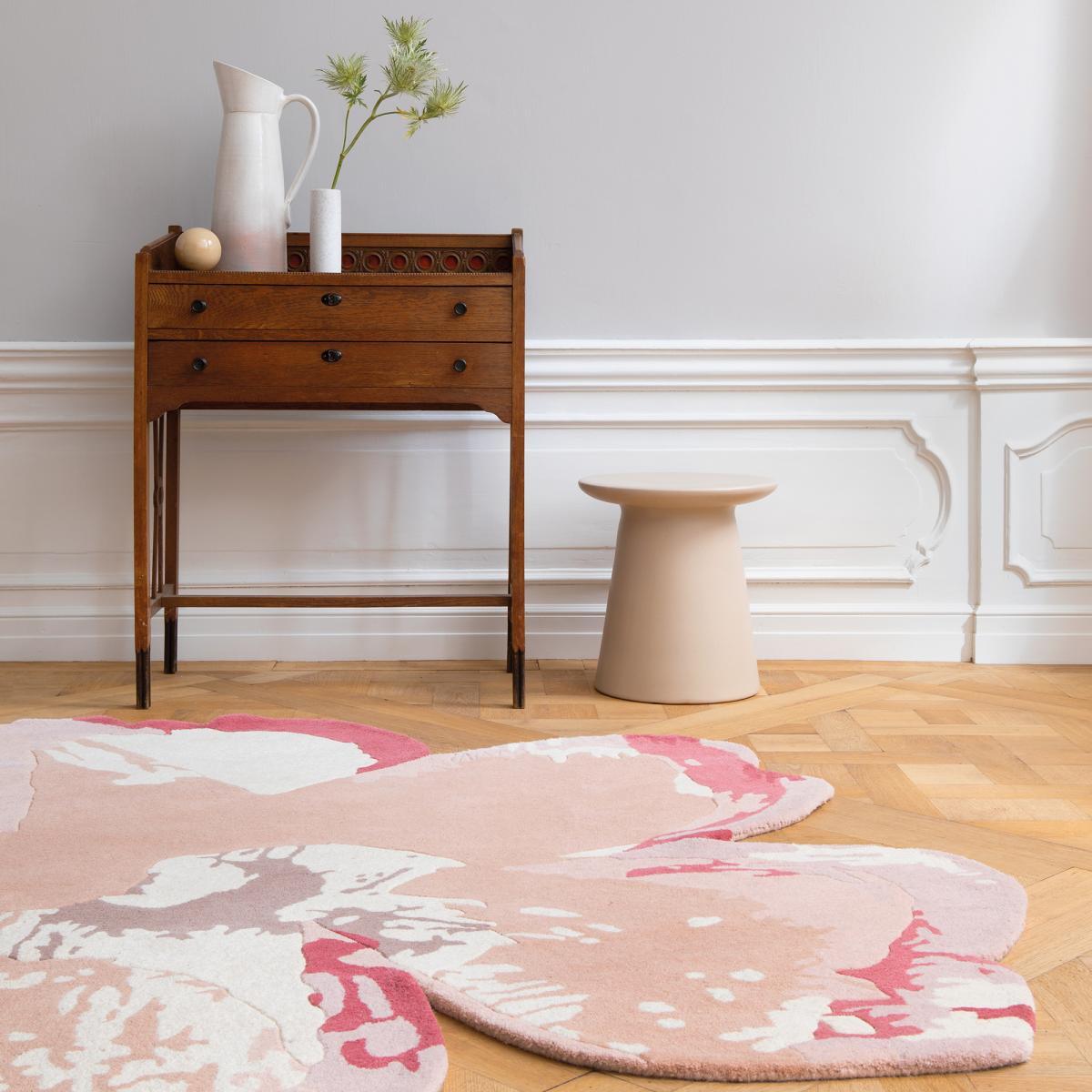 Tapis salon et chambre fait à la main en laine motif floral CHICDOUV