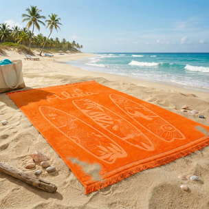 Serviette de plage éponge velours Jacquard ciselée - Spotts - 140x180cm - 340g/m²