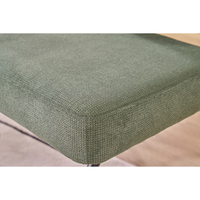 Fauteuil en tissu chenille vert kaki et métal noir VEDANA