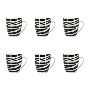 Lot de 6 mugs zèbre 35cl en porcelaine ANIMALS