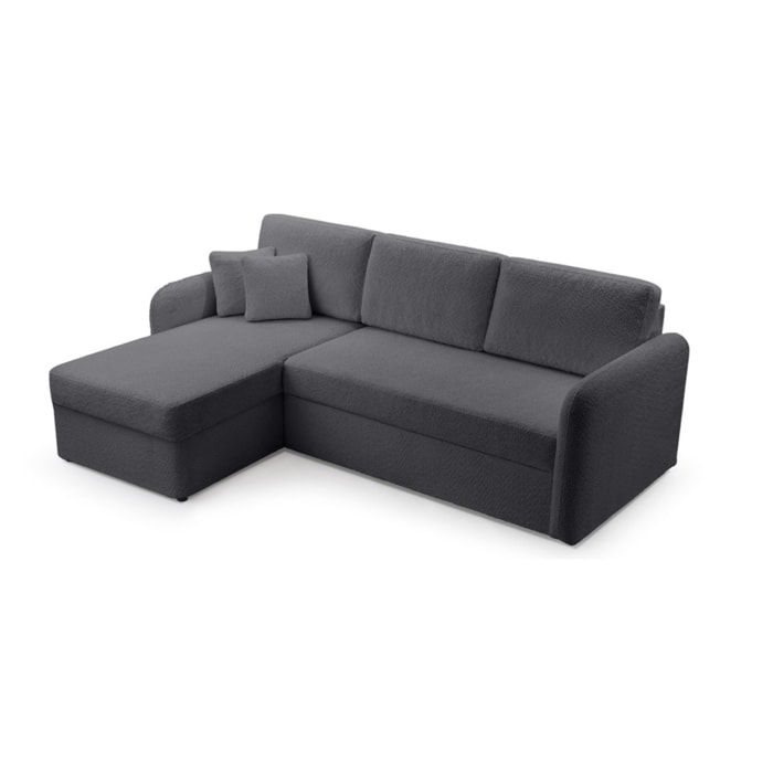 Pocatello - canapé d'angle réversible 4 places - convertible avec coffre - en tissu bouclette - Gris foncé