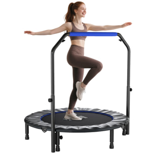 Trampolín de Fitness Adultos Ø122 cm, Cama Elástica Plegable con Mango Ajustable de 4 Niveles, Marco de Acero, para Entrenamiento Piernas, Cuerpo en Hogar, Oficina, Gimnasio, Negro y Azul