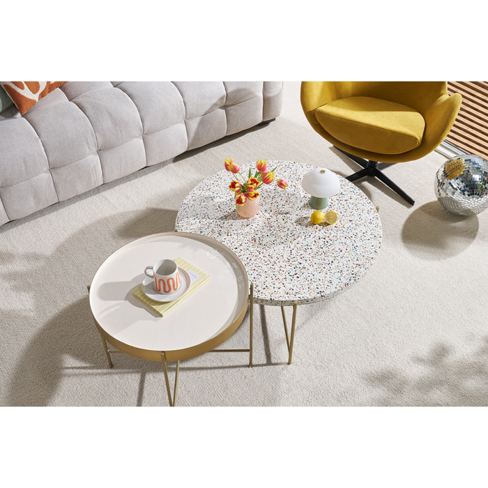 Table basse ronde design en terrazzo et métal doré D81 cm MEZZO