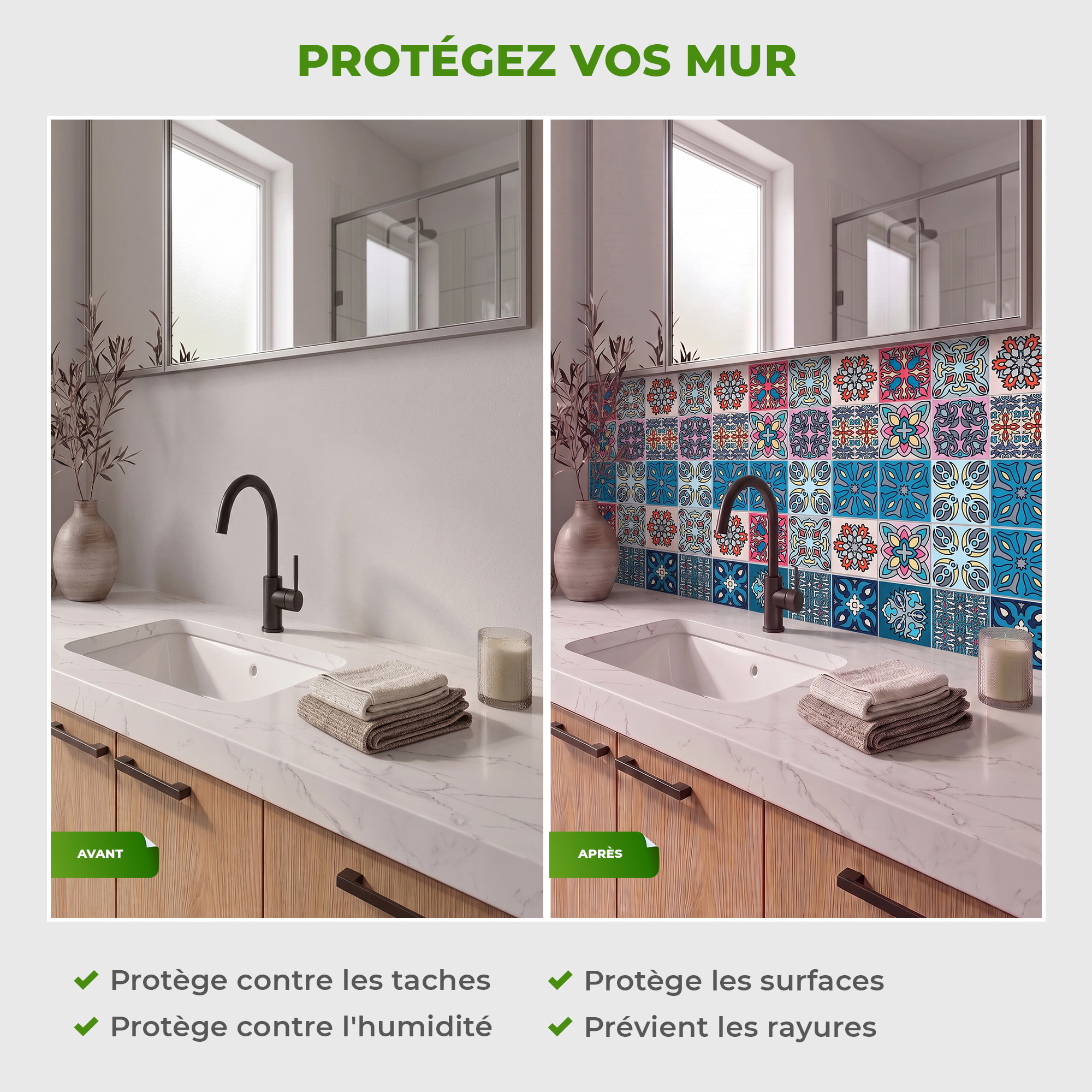 Stickers muraux - Sticker Mural Carrelage adhésif Cuisine Salle de Bain - 12 STICKERS CARREAUX DE CIMENT AUSTRALIA