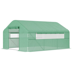 Serre de jardin 12 m² - serre tunnel 4 x 3 x 2 m porte 2 grandes fenêtres enroulables maillées acier galvanisé PE blanc