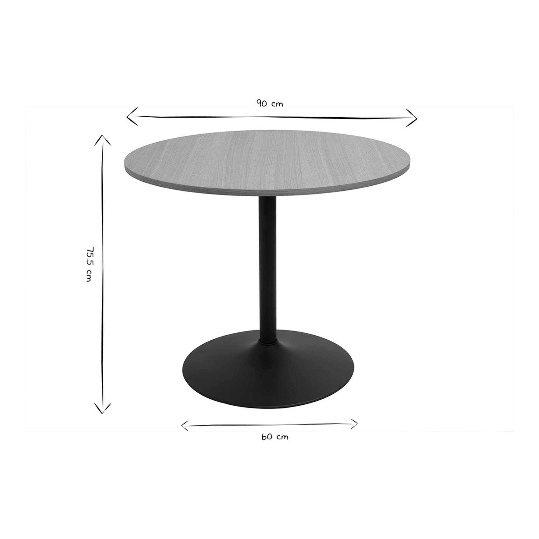 Table à manger design ronde en bois clair chêne et métal noir D90 cm CALISTA