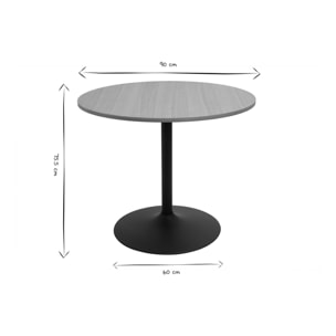 Table à manger design ronde en bois clair chêne et métal noir D90 cm CALISTA