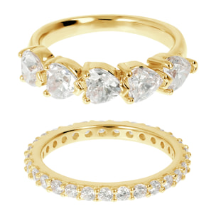 Set di Anelli Golden con Cuori in Cubic Zirconia