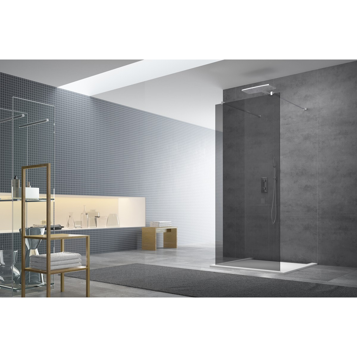 Paroi de douche à l'italienne 87x200cm Walk-in, verre fumé (WI90KS)