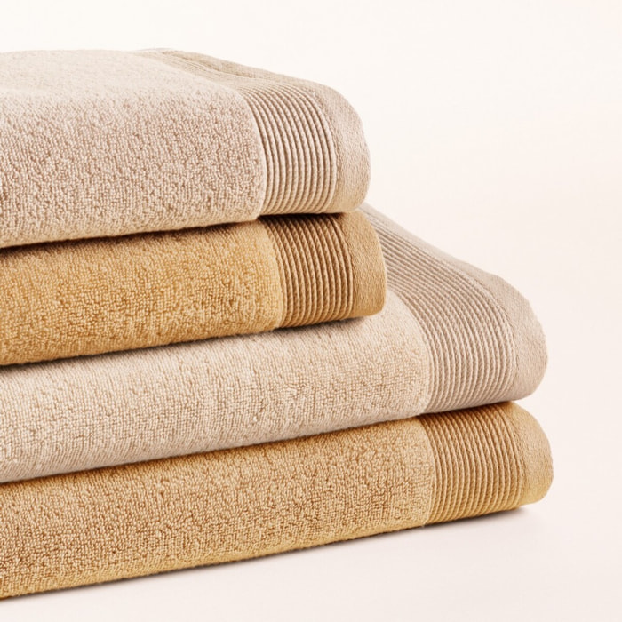 Lot de 4 serviettes Harmony Sand Mustard Bicolores - Zero Twist - 600 grammes