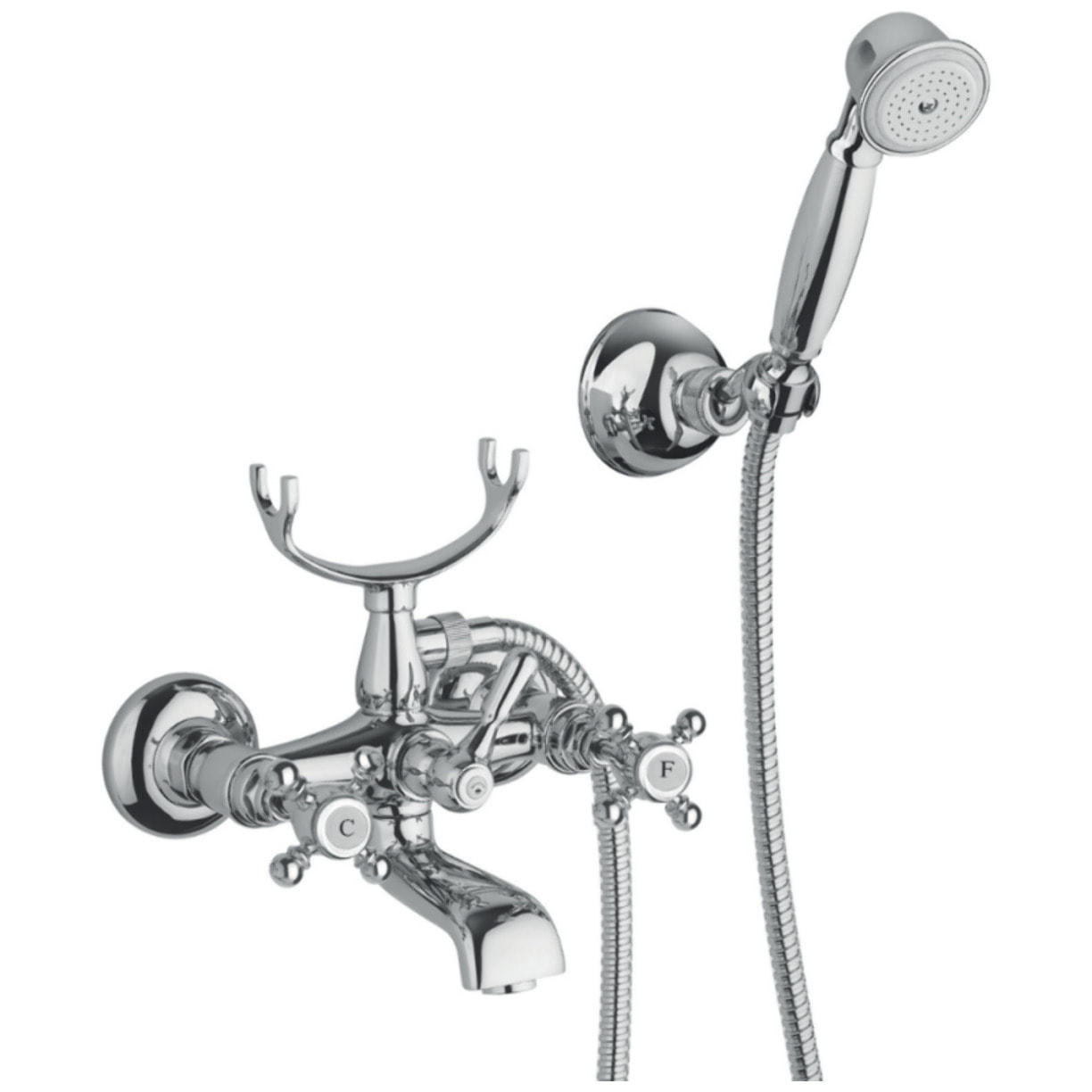 Mélangeur bain douche + flexible + douchette + support PAINI Tiffany Chromé