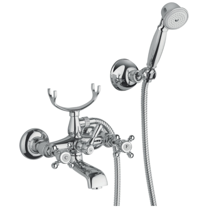 Mélangeur bain douche + flexible + douchette + support PAINI Tiffany Chromé
