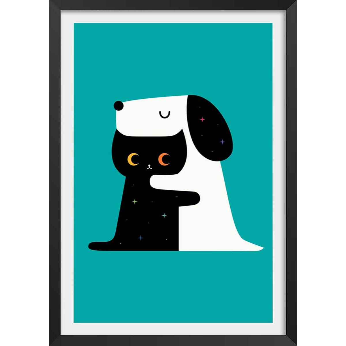 Affiche enfant calin ami ennemi  Affiche + cadre en bois - Noir