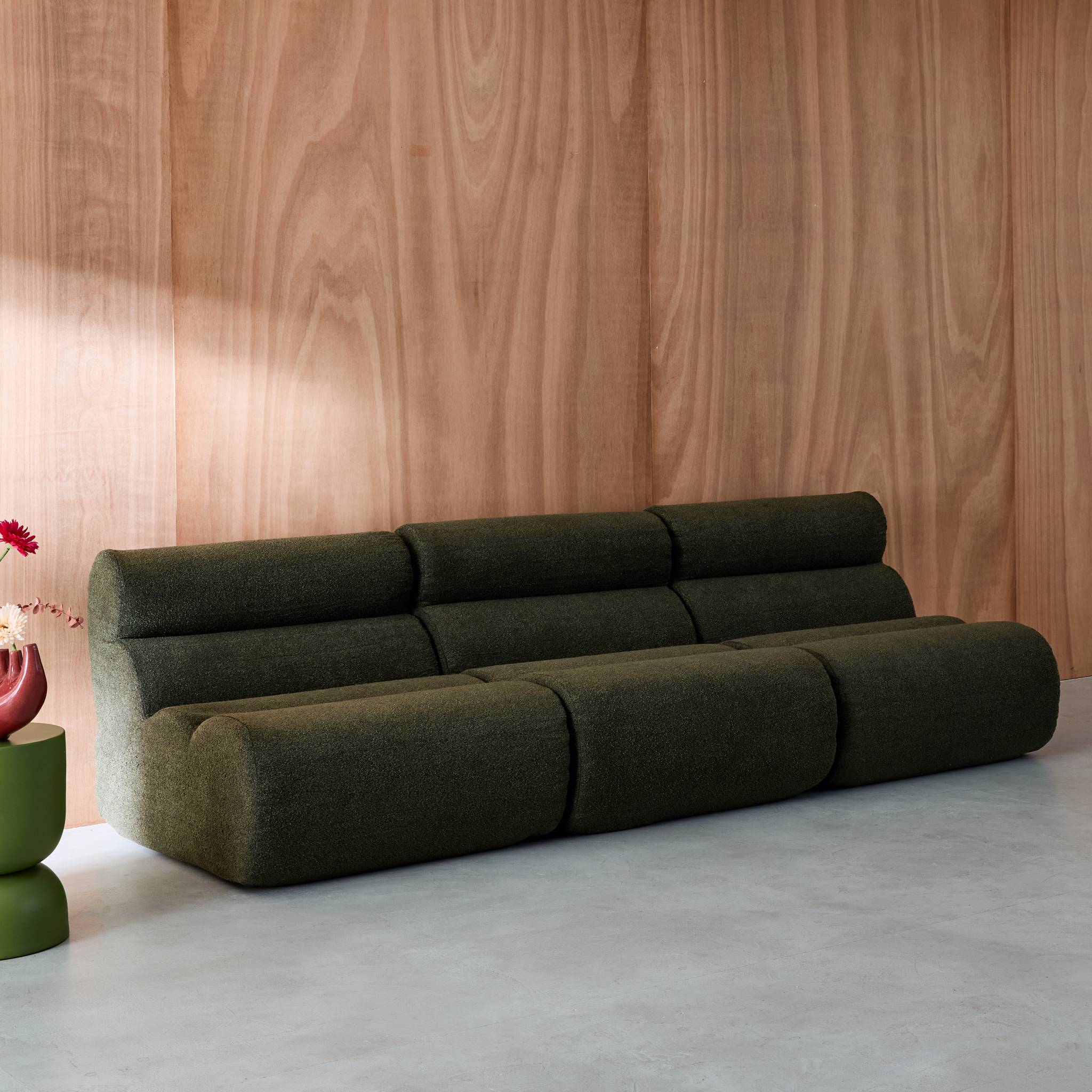 Lot de 3 chauffeuses bouclette texturée kaki 1 place - L 81 x P 99 x H 75cm - Nova