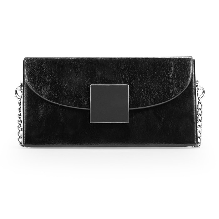 Bolso de fiesta negro con solapa y metal