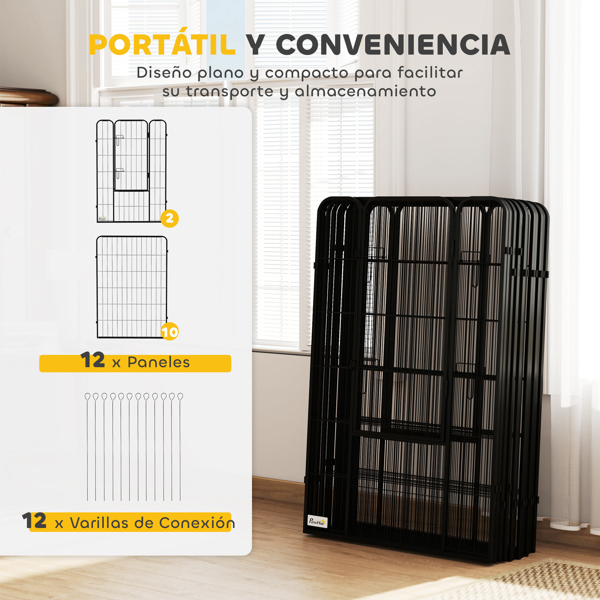 Parque para Perros Vallas para Mascotas de 12 Paneles 80x120 cm con 2 Puertas con Pestillo Corralito para Perros Grandes Medianos y Pequeños de Acero para Interior y Exterior Negro