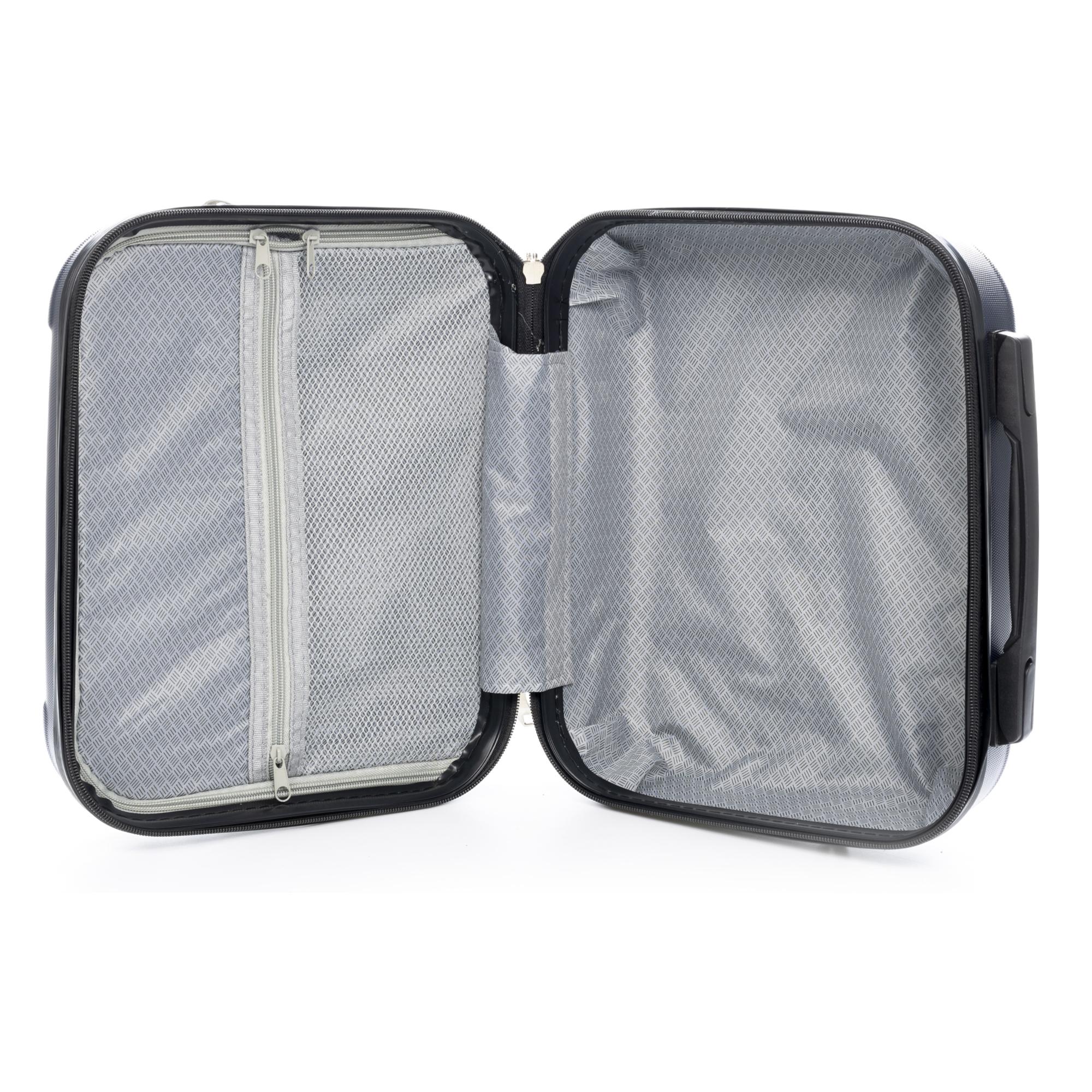 Set trolley e beauty case, in materiale ABS leggero e ad alta resistenza. Blocco numerico, 4 ruote girevoli a 360°.