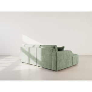Miro - Canapé d'angle gauche 4 places convertible avec coffre en velours texturé - Vert sauge