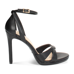 Sandalo donna nero fashion, tacco 10,5 cm