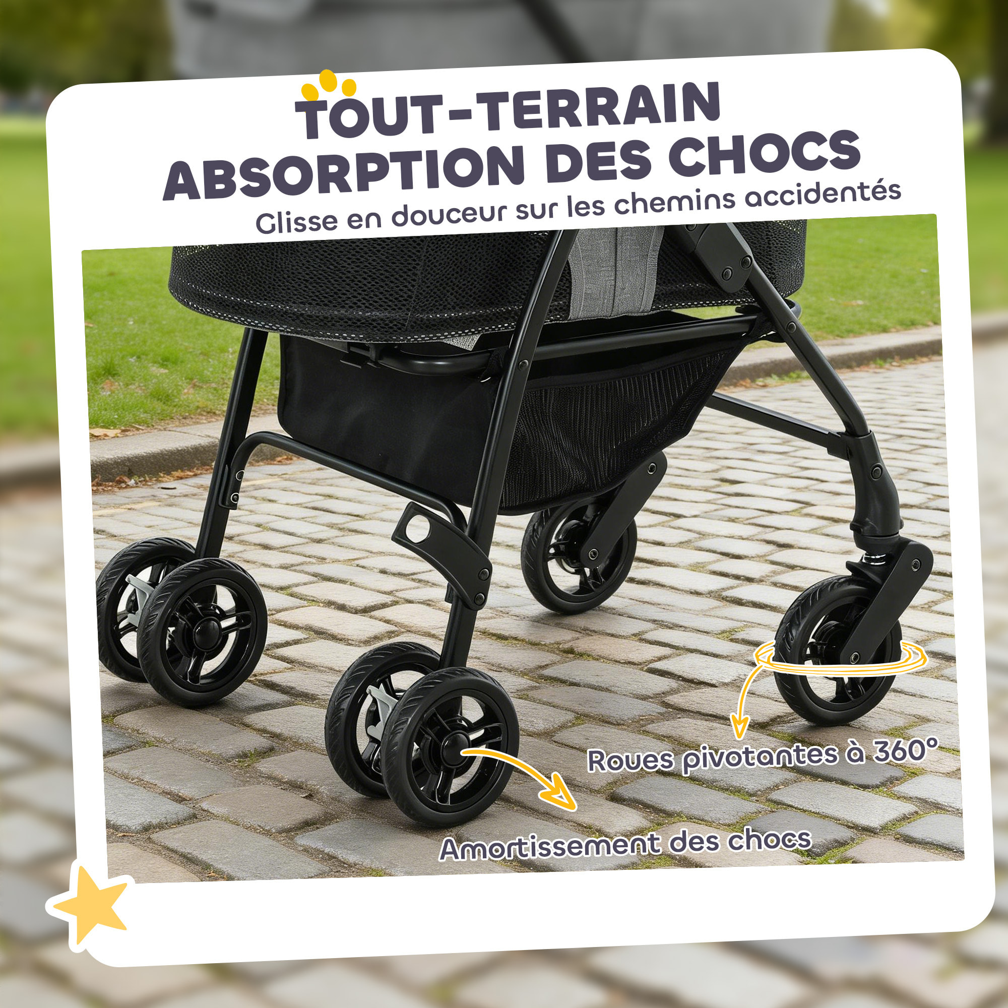 Poussette pour chien  siège auto sac de transport 3 en 1 gris