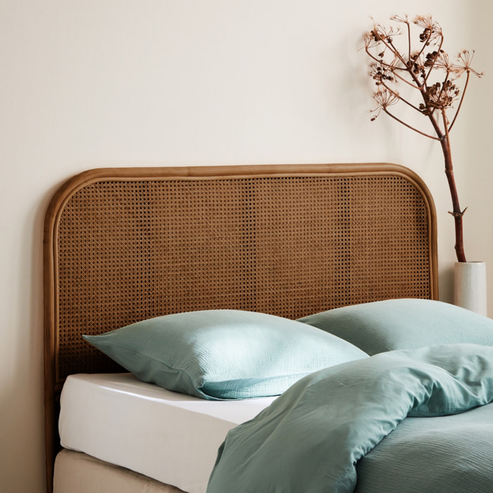 Tête de lit vintage rotin foncé et cannage SUMATRA